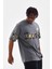 Unisex Bisiklet Yaka Baskılı Oversize T-Shirt - Gri 3