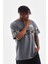 Unisex Bisiklet Yaka Baskılı Oversize T-Shirt - Gri 4