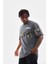 Unisex Bisiklet Yaka Baskılı Oversize T-Shirt - Gri 5