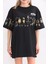 Unisex Bisiklet Yaka Baskılı Oversize T-Shirt - Siyah 3