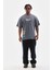 Unisex Bisiklet Yaka Baskılı Oversize T-Shirt - Gri 5