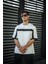 Unisex Yandan Fermuarlı Parçalı T-Shirt - Beyaz 1