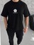 Unisex Bisiklet Yaka Baskılı Oversize T-Shirt - Siyah 1