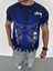Unisex Bisiklet Yaka Baskılı Oversize T-Shirt - Lacivert 3