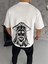 Unisex Bisiklet Yaka Baskılı Oversize T-Shirt - Beyaz 2