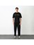 Unisex Bisiklet Yaka Baskılı Oversize T-Shirt - Siyah 1