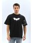 Unisex Ön ve Kol Baskılı Oversize T-Shirt - Siyah 1