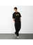Unisex Bisiklet Yaka Baskılı Oversize T-Shirt - Siyah 2