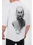 Unisex Bisiklet Yaka Baskılı Oversize T-Shirt - Beyaz 2