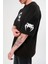 Unisex Bisiklet Yaka Baskılı Oversize T-Shirt - Siyah 3