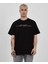 Unisex Bisiklet Yaka Baskılı Oversize T-Shirt - Siyah 1