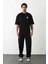Unisex Bisiklet Yaka Baskılı Oversize T-Shirt - Siyah 1