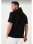 Unisex Kapşonlu Kısa Kol Düz Oversize T-Shirt - Siyah 3