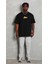Unisex Bisiklet Yaka Baskılı Oversize T-Shirt - Siyah 1