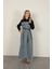 Denim Kumaş Garnili Elbise-Siyah 3