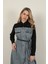 Denim Kumaş Garnili Elbise-Siyah 4