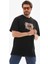 Unisex Bisiklet Yaka Baskılı Oversize T-Shirt - Siyah 2