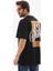 Unisex Bisiklet Yaka Baskılı Oversize T-Shirt - Siyah 5
