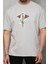 Unisex Bisiklet Yaka Baskılı Oversize T-Shirt - Gri 2