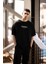 Unisex Bisiklet Yaka Baskılı Oversize T-Shirt - Siyah 3