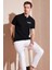 Yakası Düğmeli Yakalı Pike Baskılı T-Shirt - Siyah 3