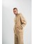 Unisex Double Oversize Kapşonlu Basic Sweatshirt - Bej 5