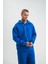 Unisex Double Oversize Patlı Yaka Sweatshirt - Mavi 2