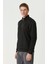 Unisex Uzun Kol Yarım Farmuarlı Yakalı Basic Sweatshirt - Siyah 4