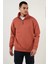 Oversize Yarım Farmuarlı Yakalı Basic Sweatshirt - Gül Kurusu 1