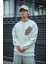 Uzun Kol Bisiklet Yaka Baskılı Sweatshirt - Beyaz 1