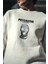 Kışlık Bisiklet Yaka Baskılı Sweatshirt - Beyaz 1