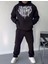 Uzun Kol Kapüşonlu Baskılı Sweatshirt - Siyah 4