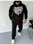 Uzun Kol Kapüşonlu Baskılı Sweatshirt - Siyah 5