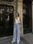 Kadın Arkadan Yırtmaçlı Jeans Kot Palazzo Pantolon - Mavi 5