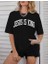 Kadın Bisiklet Yaka Kısa Kol Baskılı T-Shirt - Siyah 1