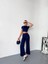 Osy Modal Yumuşak Dokulu Kumaş Kısa Kollu Crop Alt Ispanyol Paça Pantalon Ikili Takım - Lacivert 5