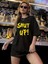 20/1 Penye Compack Shut Up Baskılı Oversize Bisiklet Yaka Kısa Kol T-Shirt - Siyah 3