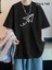 20/1 Penye Compack Uçak Baskılı Oversize Bisiklet Yaka Kısa Kol T-Shirt - Siyah 1