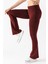 Kadın Bordo Marka Muadil Penye Örme Esnek Likralı Ispanyol Paça Tayt 3