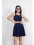 Sendy Kumaş Bisiklet Yaka Crop Şortlu Etek Ikili Takım - Lacivert 1