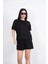 Osy Modal Yumuşak Dokulu Kumaş Kadın Bisiklet Yaka T-Shirt Kısa Şort Ikili Takım - Siyah 1