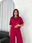 Osy Modal Yumuşak Dokulu Kumaş Bisiklet Yaka T-Shirt Bol Paça Pantalon Ikili Takım -Bordo 2