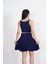 Sendy Kumaş Bisiklet Yaka Crop Şortlu Etek Ikili Takım - Lacivert 5