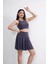 Sendy Kumaş Bisiklet Yaka Crop Şortlu Etek Ikili Takım - Antrasit 3