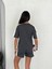 Osy Modal Yumuşak Dokulu Kumaş Kadın Parçalı Bisiklet Yaka T-Shirt Kısa Şort Ikili Takım - Antrasit 2