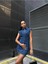 Kadın Mavi Renk Önü Düğmeli Rahat Kesim Denim Elbise Kot Elbise Denim Dress 4