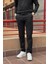 Erkek, Siyah, Slim fit, pamuklu dokuma pantolon 1