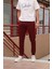 Bel ve paça lastikli, gabardin kumaş, bordo jogger pantolon 1