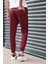 Bel ve paça lastikli, gabardin kumaş, bordo jogger pantolon 3