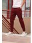 Bel ve paça lastikli, gabardin kumaş, bordo jogger pantolon 5